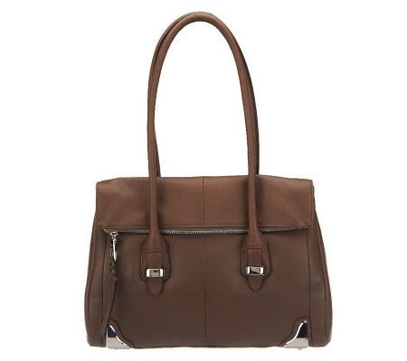 B. Makowsky Leather Flap Satchel with Hardware Accents - A229007