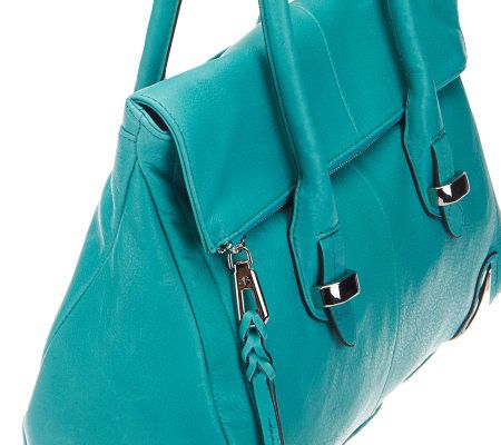 B. Makowsky Leather Flap Satchel with Hardware Accents