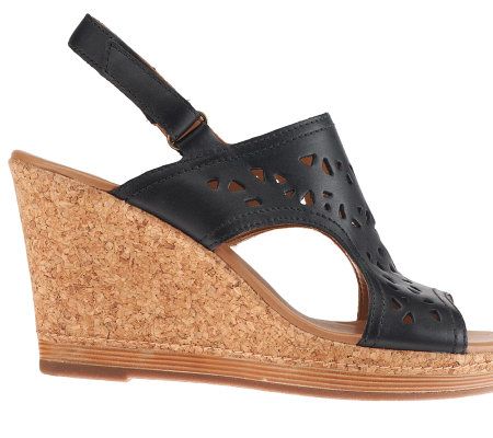 Clarks Bendables Pitch Mint Leather and Cork Wedges