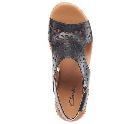 Clarks Bendables Pitch Mint Leather and Cork Wedges