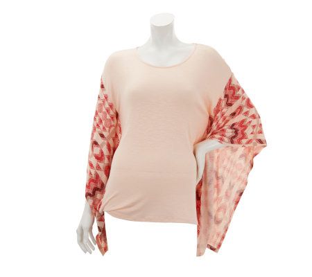 Belle Gray by Lisa Rinna Printed Caftan Sleeve Knit Top - A231407