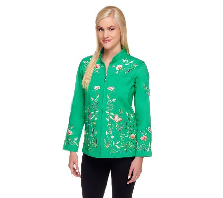 Quacker Factory Embroidered Mandarin Collar Stretch Jacket - A68107