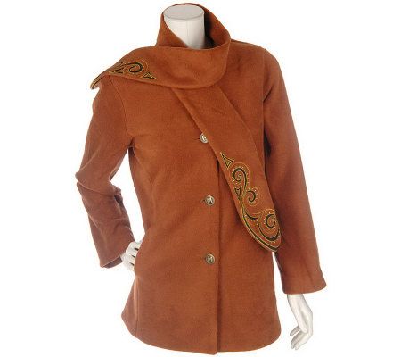 Bob Mackies Fleece Jacket w/ Embroidered Scarf - A73507