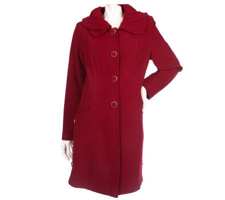 Dennis Basso Wool Blend Pleated Collar Button Front Coat - A94307