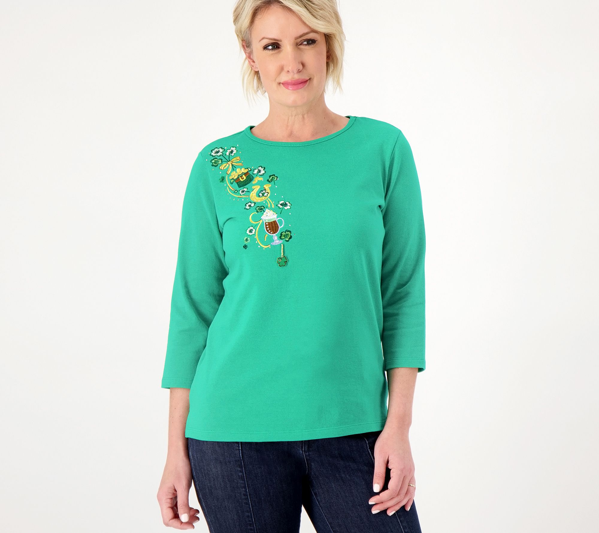 Quacker Factory 3/4 Sleeve T-Shirt with Fun Dangle - A198608