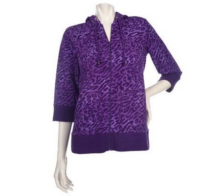 Sport Savvy French Terry 3/4 Sleeve Animal Print Hooded Jacket - A200408