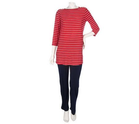 Susan Graver Liquid Knit Striped Tunic and Pant Set - A212908