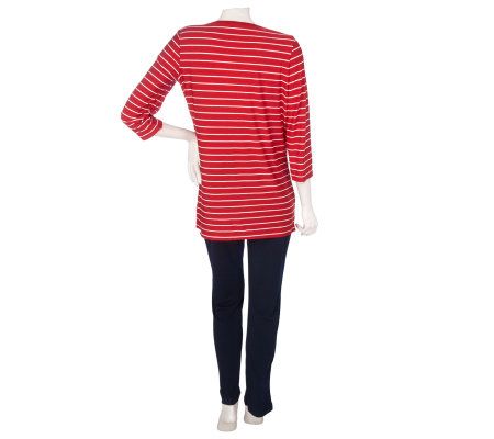 Susan Graver Liquid Knit Striped Tunic and Pant Set
