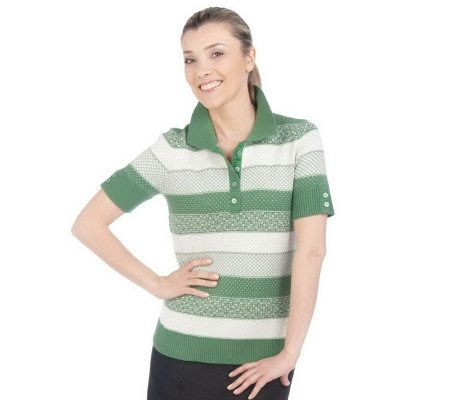 Isaac Mizrahi Live! Jacquard Short Sleeve Polo Sweater - A213108