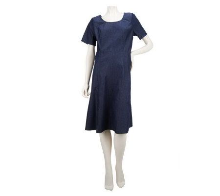 Denim & Co. Short Sleeve Fit-n-Flare Denim Dress - A222208