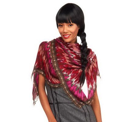 Luxe Rachel Zoe Bursting Feather Printed Square Scarf - A226108