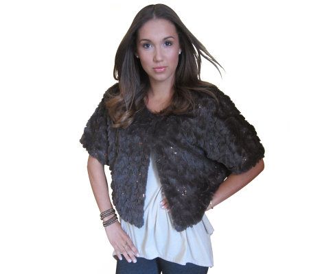 Faux Fur Convertible Capelet with Sequin Detail by Sure Couture - A227808