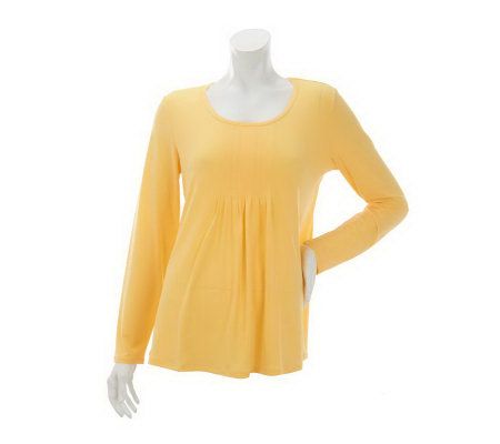 Susan Graver Liquid Knit U-neck Tunic with Pleating Detail - A231508