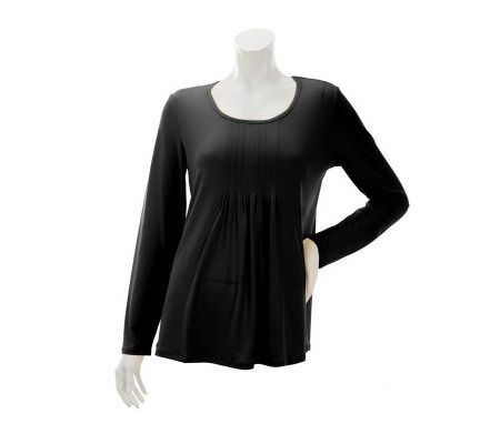 Susan Graver Liquid Knit U-neck Tunic with Pleating Detail - A231508