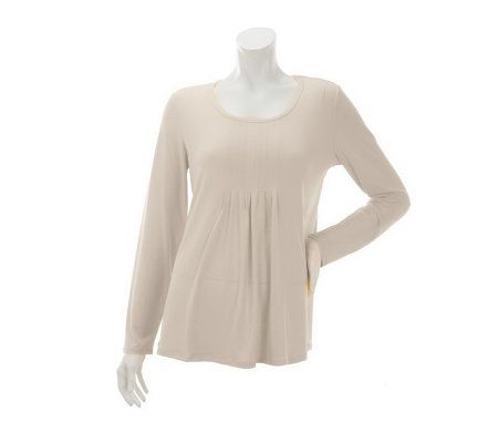 Susan Graver Liquid Knit U-neck Tunic with Pleating Detail - A231508