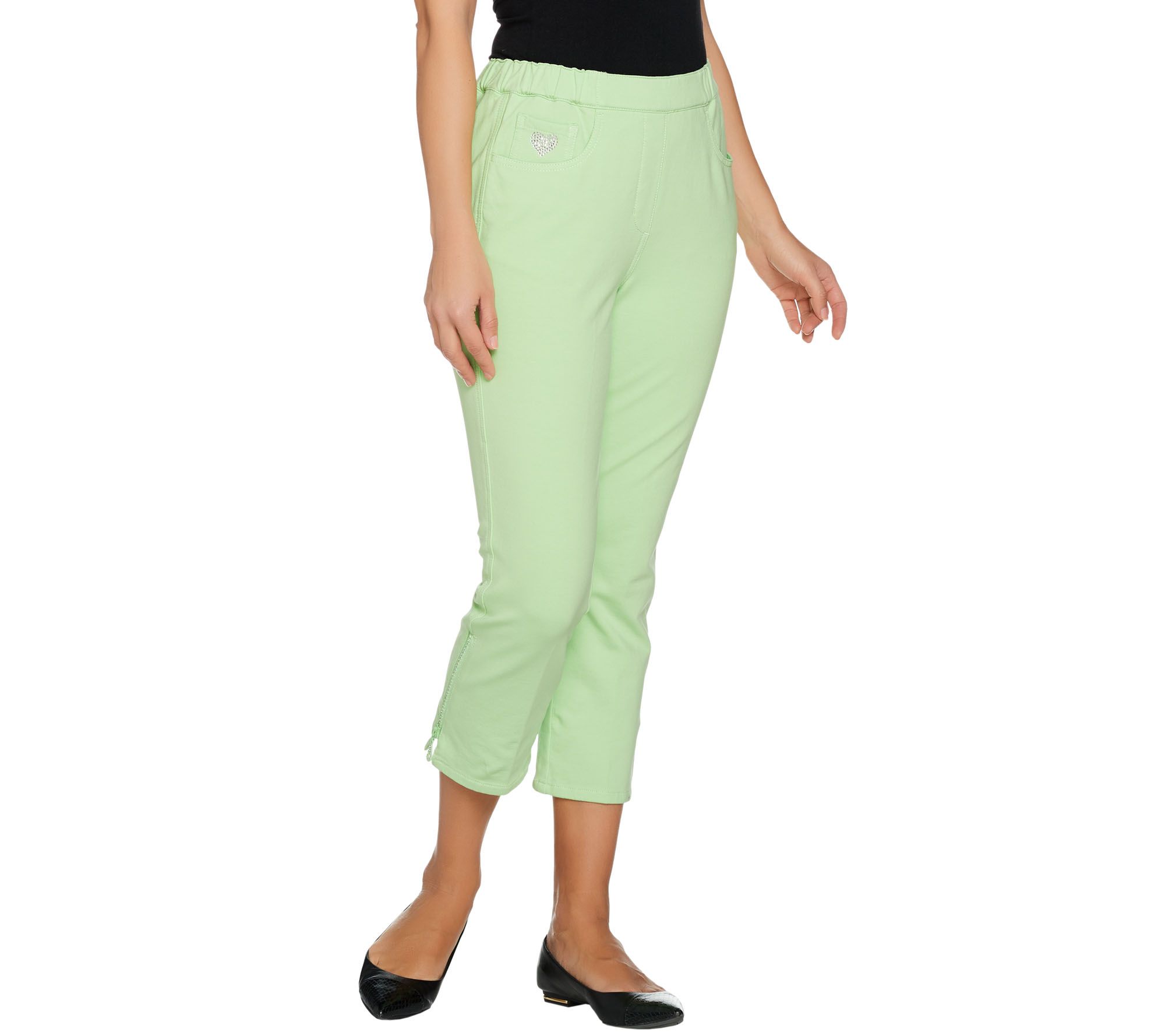 Quacker Factory DreamJeannes Crop Pants w/Rhinestone Zipper - A231908