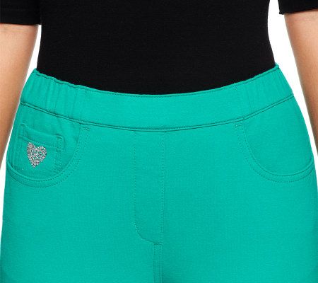 Quacker Factory DreamJeannes Crop Pants w/Rhinestone Zipper