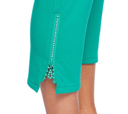 Quacker Factory DreamJeannes Crop Pants w/Rhinestone Zipper