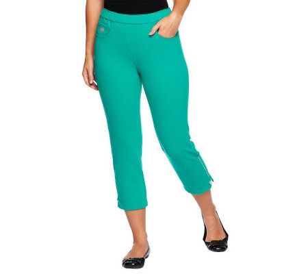 Quacker Factory DreamJeannes Crop Pants w/Rhinestone Zipper - A231908