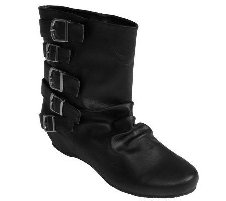 Bamboo by Journee Buckle Accent HiddenWedge Boots - A248508