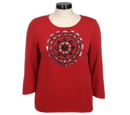 Victor Costa Occasion Sweater with Beaded Design - A48908