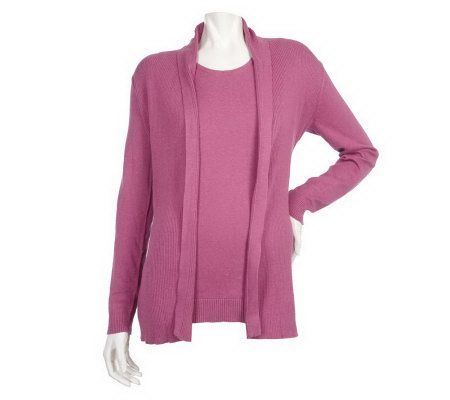 Motto Long Sleeve Open Front Cardigan with Shell - A209309