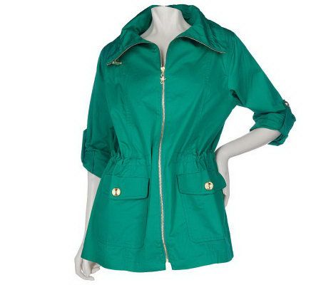 Susan Graver Cotton Anorak Jacket with Roll Tab Sleeves - A212909