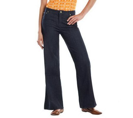Isaac Mizrahi Live! 5-Pocket Fly Font Wide Leg Denim Pants - A215609