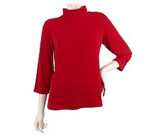 Susan Graver Essentials Liquid Knit 3/4 Sleeve Mock Neck Top