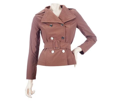 Motto Double Breasted Notch Collar Cropped Trench with Belt - A221509