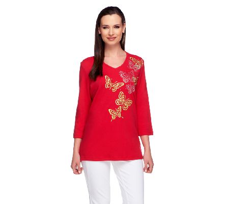 Quacker Factory Golden Butterfly Sparkle T-shirt - A223909