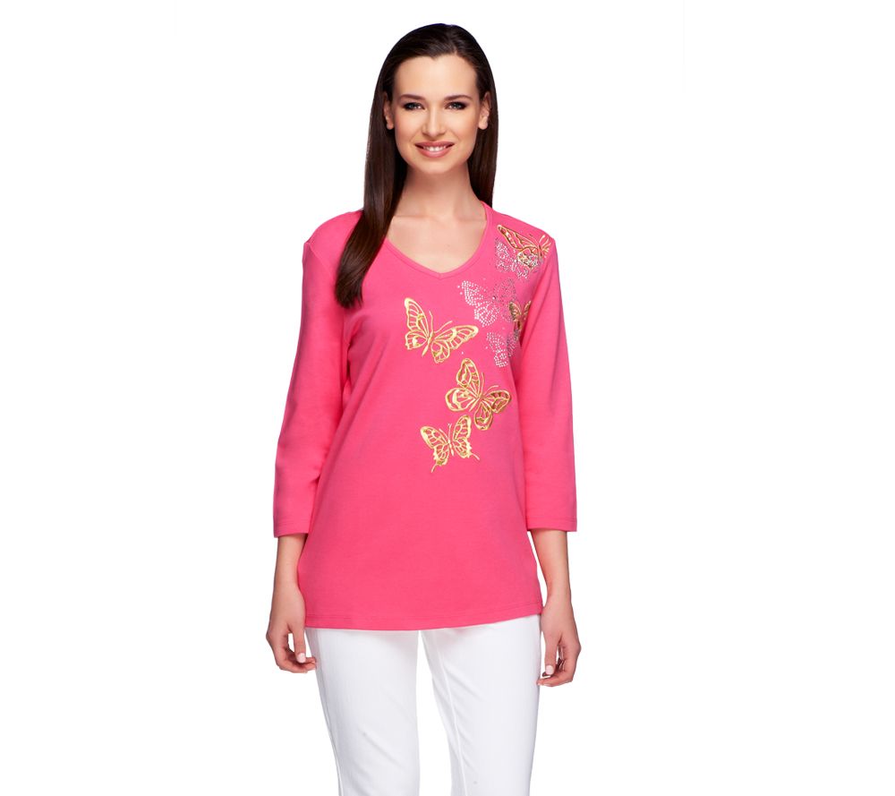 Quacker Factory Golden Butterfly Sparkle T-shirt - A223909