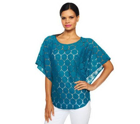 Isaac Mizrahi Live! Flutter Sleeve Lace Top - A224409