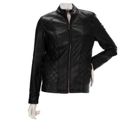 Susan Graver Faux Leather Jacket with Quilting Detail & Zip Front - A226209