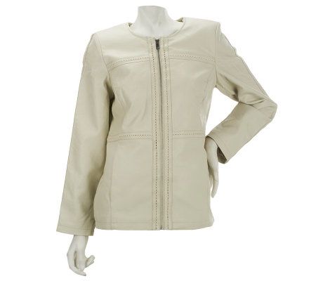 Dennis Basso Faux Leather Jewel Collar Jacket with Seam Detail - A227009