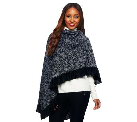 Animal Print Ruana with Ruffle Trim by Sure Couture - A227809