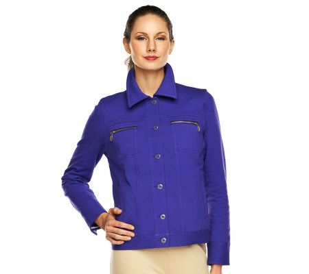 Isaac Mizrahi Live! Knit Denim Jacket with Stripe Detail - A229909
