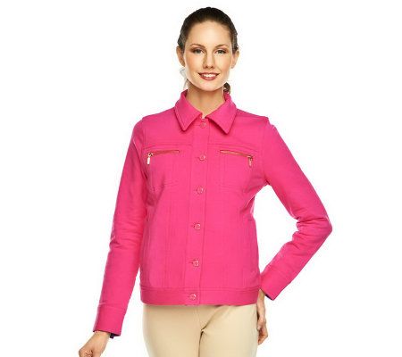 Isaac Mizrahi Live! Knit Denim Jacket with Stripe Detail - A229909