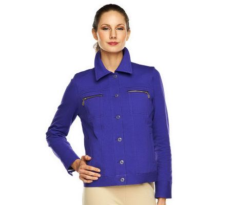 Isaac Mizrahi Live! Knit Denim Jacket with Stripe Detail - A229909