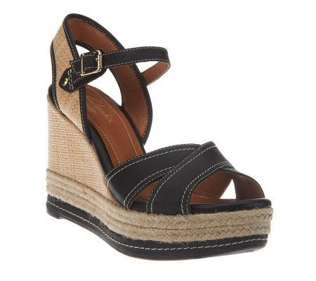 Clarks Indigo Amelia Air Leather Wedge Sandals w/ Woven Detail - A231009