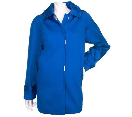 As Is Dennis Basso Water Resistant Bonded Satin Snap Front Coat - A236809