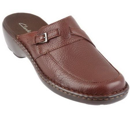 Clarks Bagel Tumbled Leather Buckle Detail Slip-on Clogs - A92709
