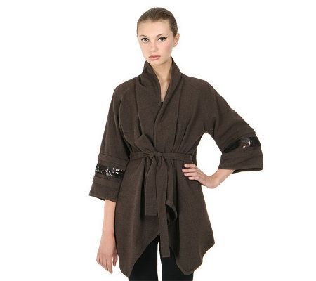 LOGO by Lori Goldstein Drape Jacket w/ Embellished Cuffs - A209610