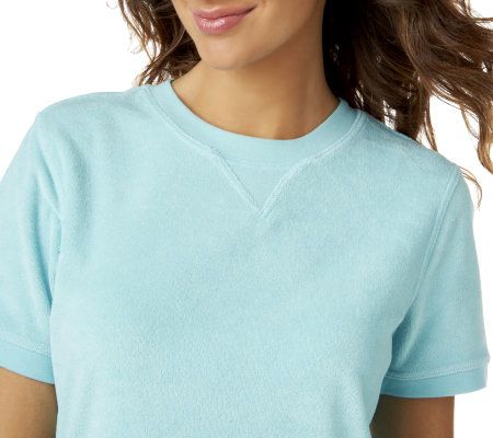 Denim & Co. Short Sleeve French Terry Tunic Sweatshirt