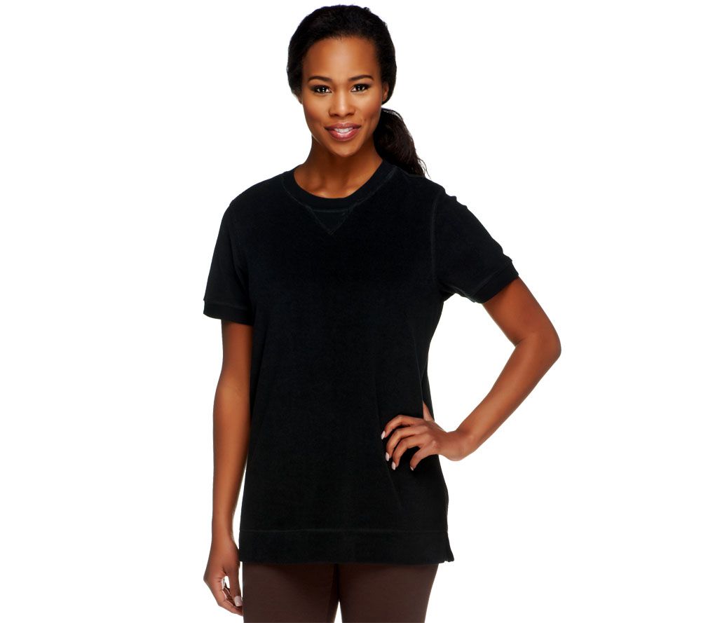 Denim & Co. Short Sleeve French Terry Tunic Sweatshirt - A214310