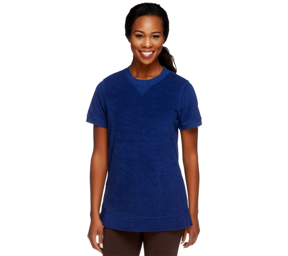 Denim & Co. Short Sleeve French Terry Tunic Sweatshirt - A214310