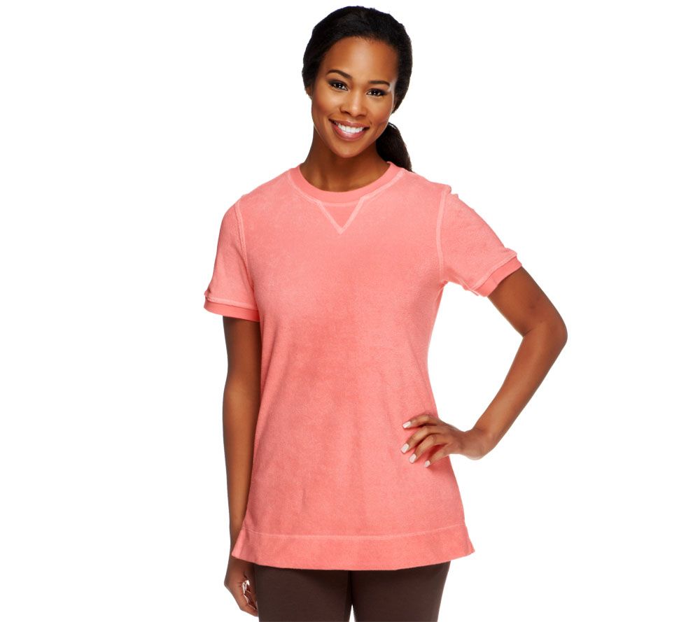 Denim & Co. Short Sleeve French Terry Tunic Sweatshirt - A214310