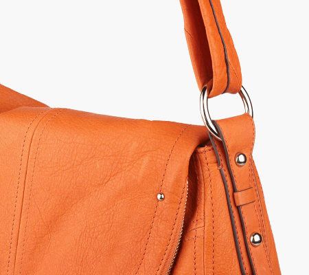 B. Makowsky Glove Leather Convertible Messenger Bag w/Flap Closure