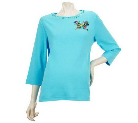 Quacker Factory Jeweled Design 3/4 Sleeve T-shirt - A221810