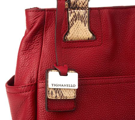 Tignanello Pebble Leather Shopper with Python Printed Straps